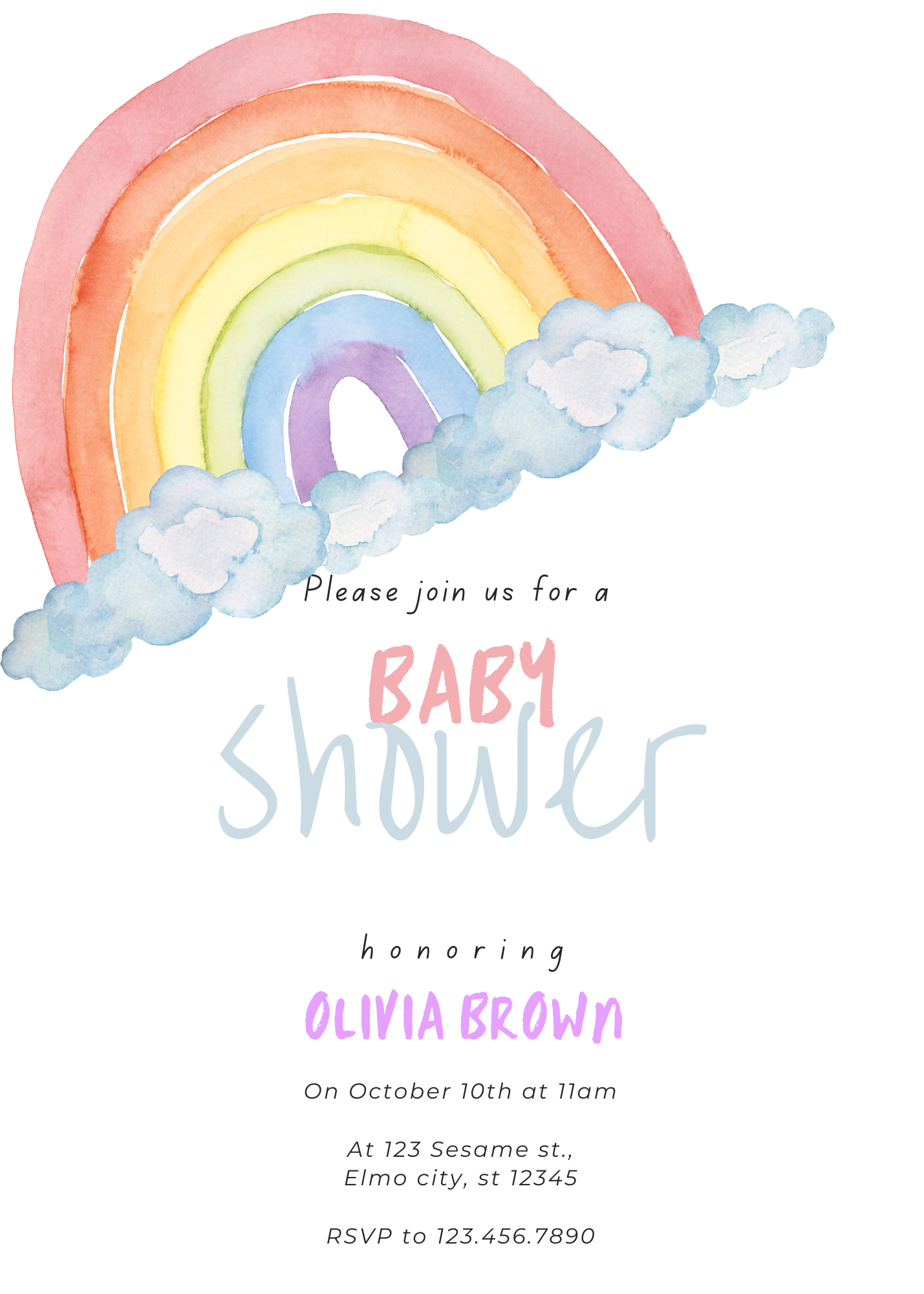 Rainbow Baby Shower Invitation Template